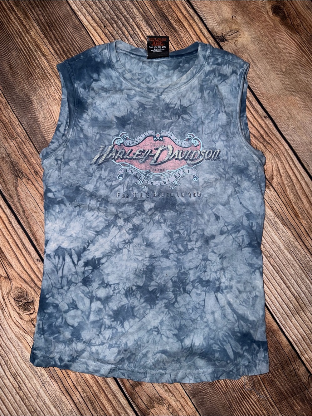 Harley-Davidson Women's Blue Tie-Dye Muscle Tank with Logo